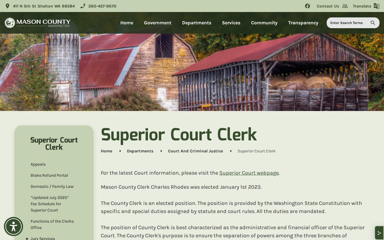 Mason County Clerk court record access page