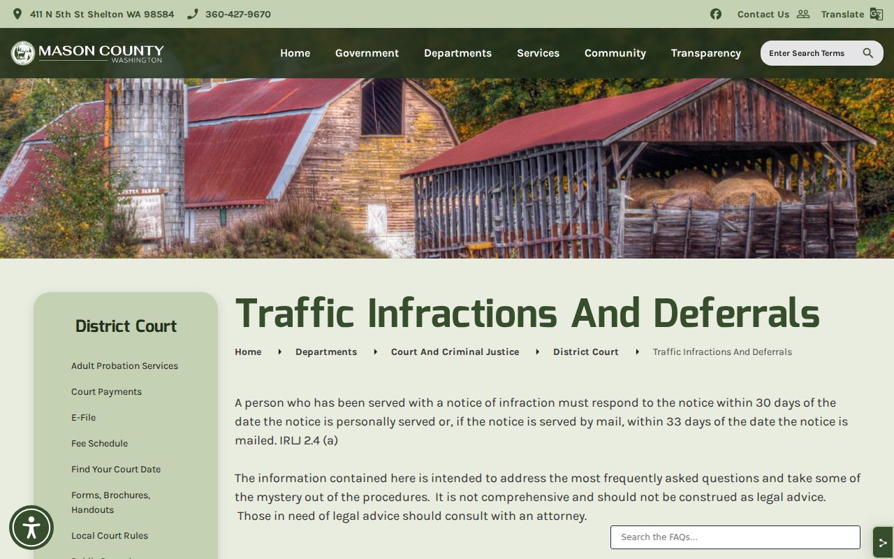 Mason County traffic court response and deferral instructions