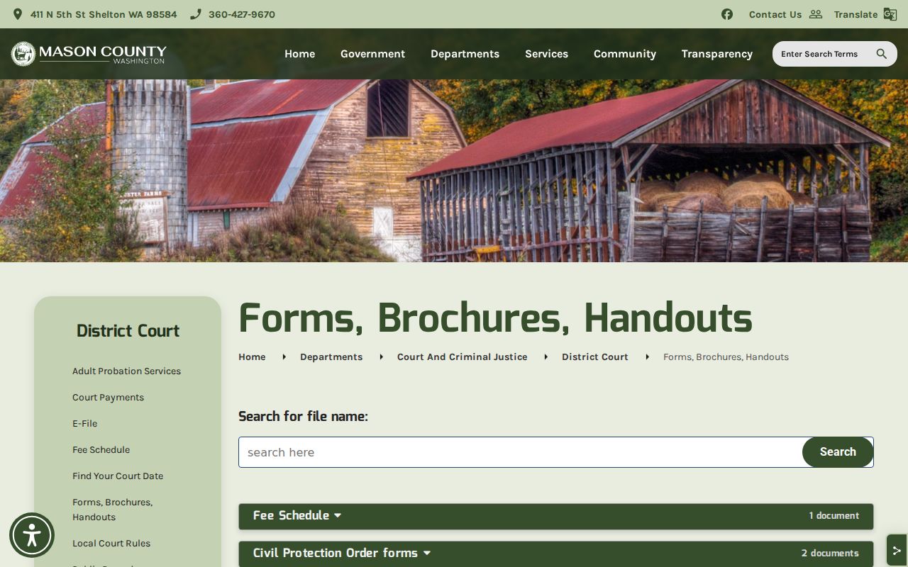 Mason County District Court record form categories