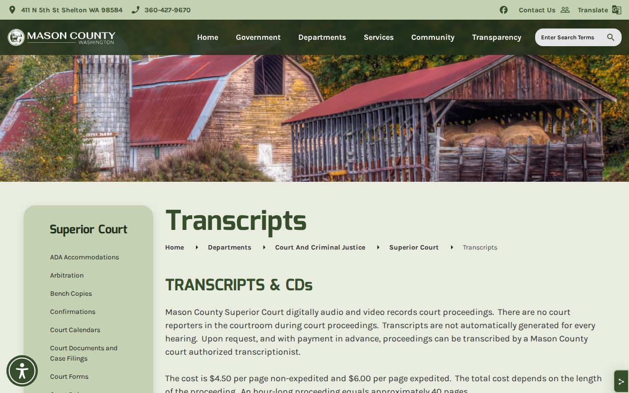 Mason County court transcript and recording request options