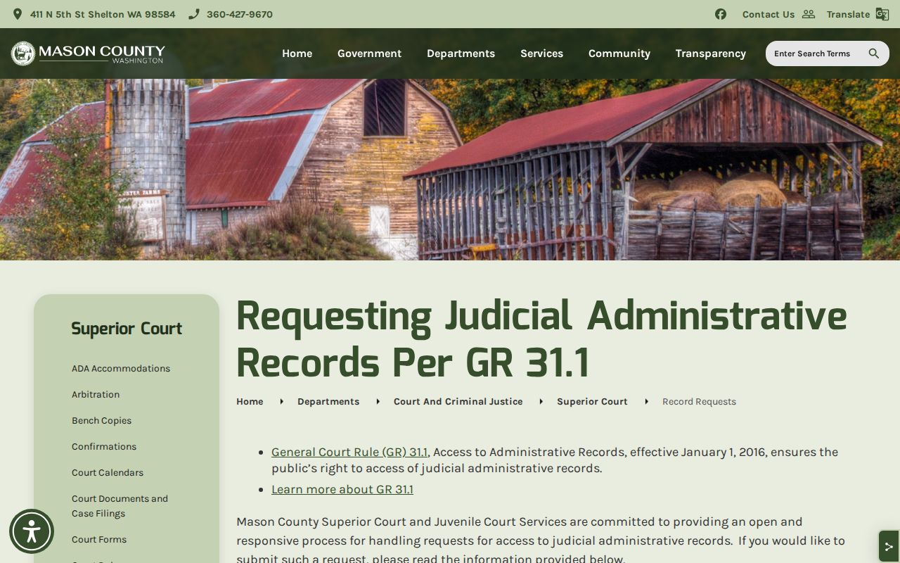 Shelton court records GR 31.1 administrative request context