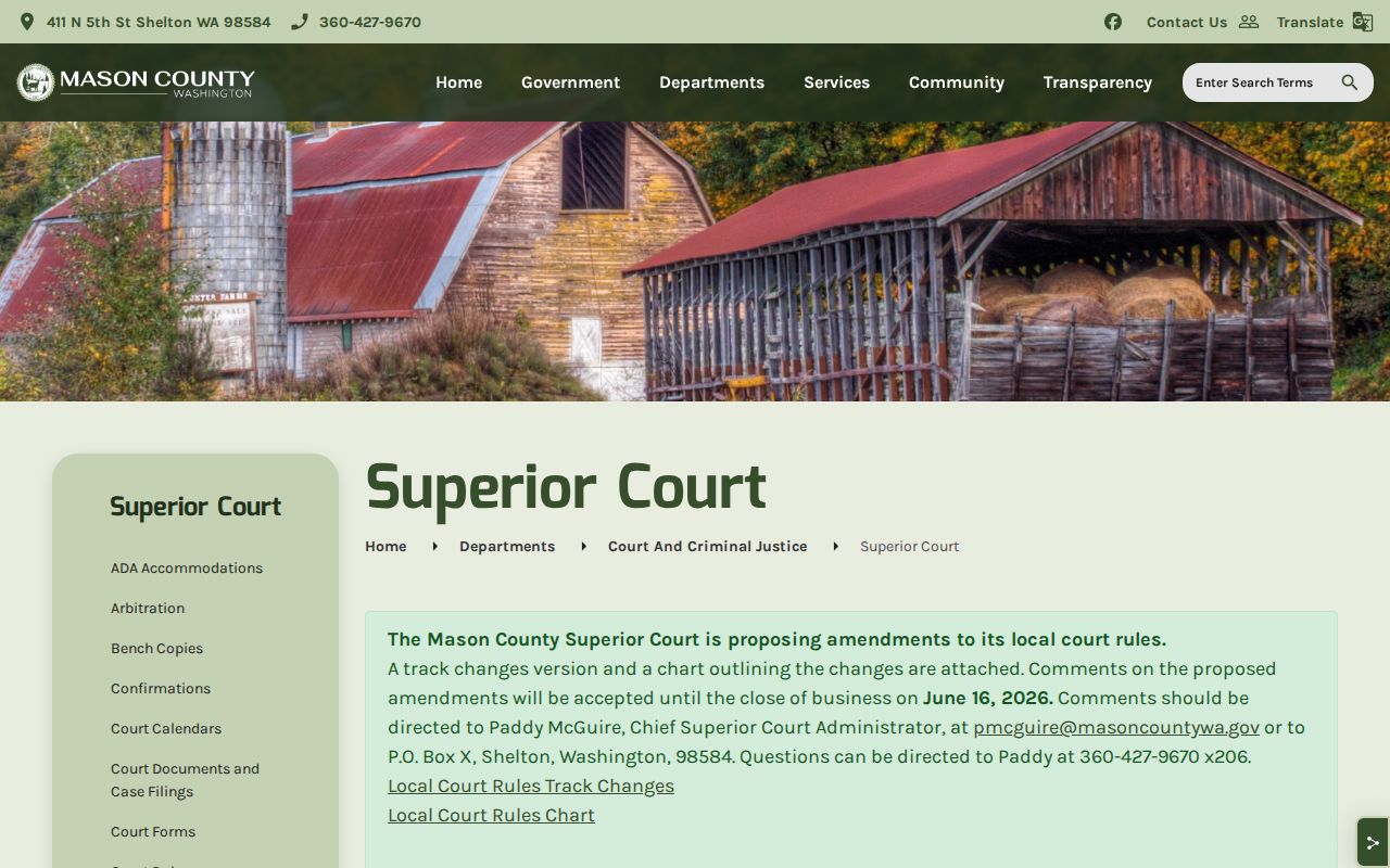 Mason County Superior Court docket jurisdiction